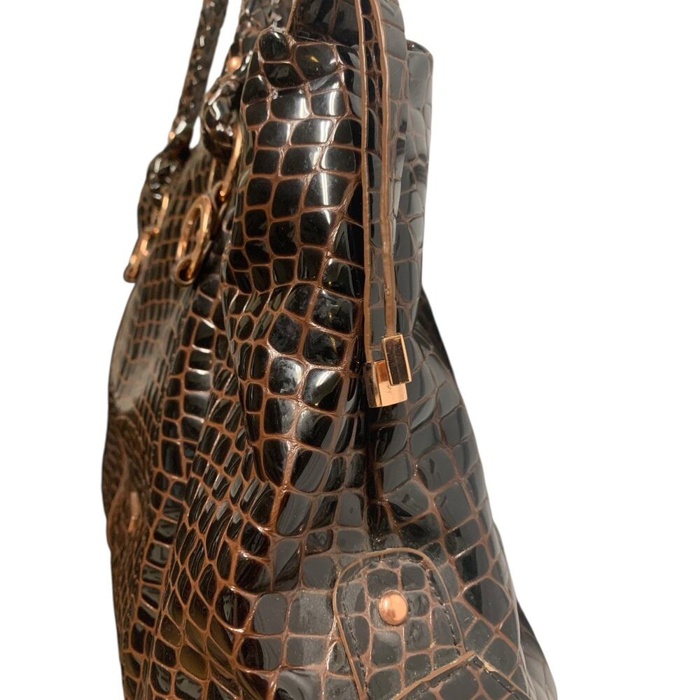 La Gioe di Toscana Sharon Gioe Burgundy Reptile Leather Dome Satchel Bag - Picture 5 of 16